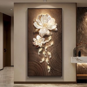 Modern Floral Decorative Painting Oil <b>Canvas</b> Aluminum <b>Frame</b> Realistic Entryway Wall Art - Product Image 3