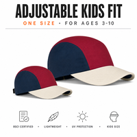 Casquette de baseball 5 panneaux pour enfants, modèle Camper, color block, réglable, protection solaire, vente en gros, OEM, logo personnalisé, fournisseur