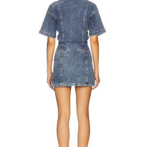 Fabricants de vêtements sur mesure : Nouvelle robe mini décontractée sans manches en jean à col montant, coupe trapèze, pour toutes les saisons (printemps, été, automne, hiver) - Product Image 2