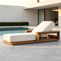 Chaise longue de plage en teck, lit de jardin, chaise longue de piscine, ensemble de mobilier d'extérieur résistant aux intempéries, chaise longue en bois de teck