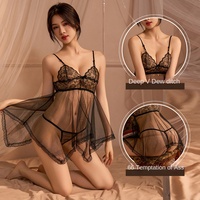 Pakaian Dalam Seksi Lingerie Bulan Madu V Neck Chemise Seksi Eksotis Negligee Terbuka Depan untuk Wanita