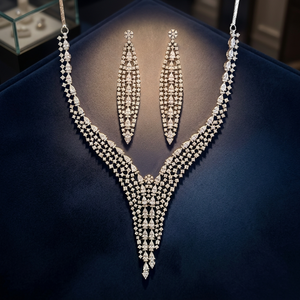 Luxury 2 Tone <b>Copper</b> Alloy Beaded <b>Chain</b> Butterfly Design Statement Necklace Set Asscher Cut Pearls for Wedding Women's Jewelry - Product Image 2