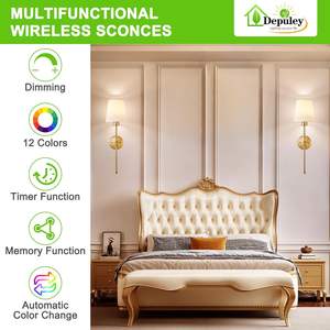 Depuley两件式可充电发光二极管壁灯套装无线电池供电金铁灯体15色卧室客厅 - Product Image 4