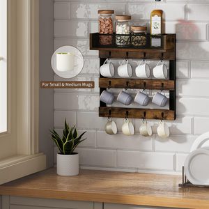 Support mural pliable personnalisé pour tasses à café avec 12 crochets, pour capsules de café, idéal pour la cuisine et la maison, couleur <span class=keywords><strong>marron</strong></span> - Product Image 3