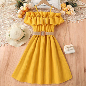 Robe d'Été Américaine et Européenne Style Western pour Jeunes Filles, Épaule Dénudée avec <span class=keywords><strong>Ceinture</strong></span>, pour 8-12 <span class=keywords><strong>Ans</strong></span> - Product Image 5