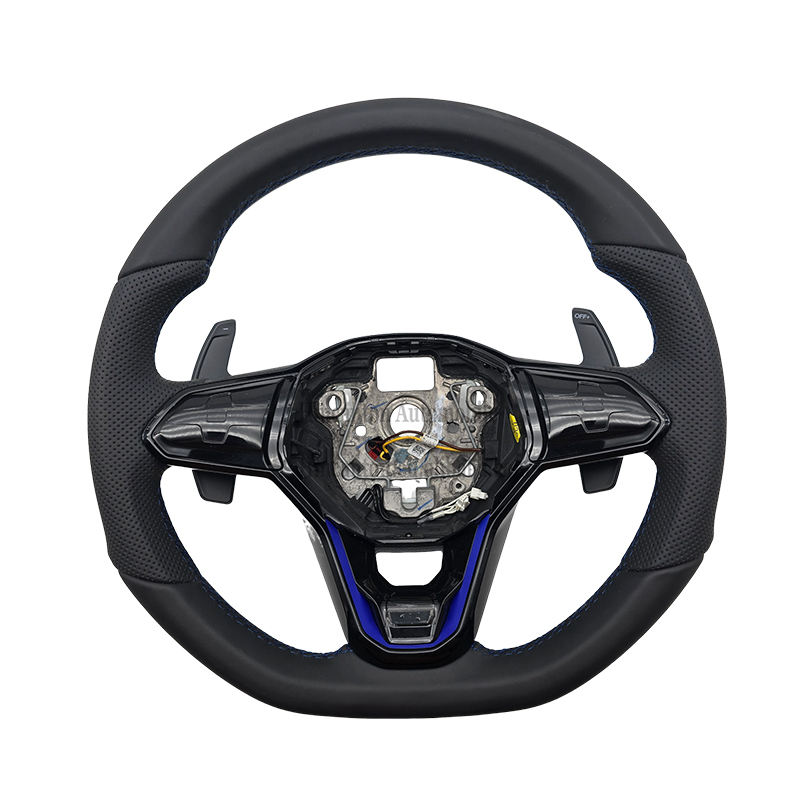 Cuir intégral + Coutures bleues + Cuir perforé