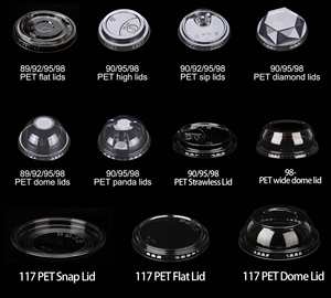 Couvre-bouteilles plats en PET sur mesure 74mm/78mm/89mm/90mm/92mm/95mm/98mm/107mm pour gobelets à boisson froide en PET de 6/7/8/9/10/12/14/16/18/20/22/24/32 oz - Product Image 2