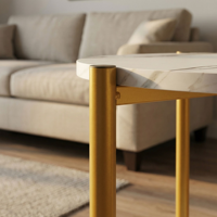 Table basse ronde moderne en métal, table d'appoint de canapé, table de chevet à 2 niveaux avec rangement, meuble de salon et chambre