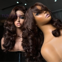 Peluca Vietnamita Super Double Drawn con Reflejos, Lista para Usar, sin Pegamento, Ombre, con Frente de Encaje Completo 13*4, Ondas Elásticas