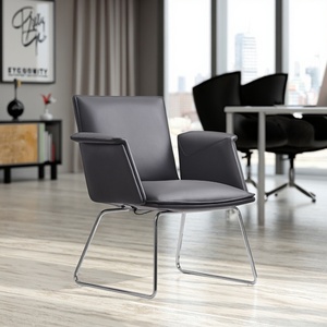 Chaise de bureau pivotante de luxe moderne en cuir PU pour mobilier de conférence sans roulettes - Product Image 3