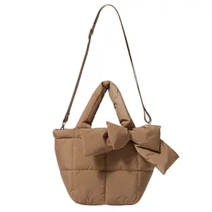 Autumn and Winter Down Soft Handbag Vintage Bow Stranded Bag Simple Women's Bag