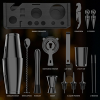 Ensemble de shaker à cocktails, kit de barman, sac professionnel, outil de shaker à cocktails en acier inoxydable, ensemble d'outils de mixologie de bar avec support en bambou