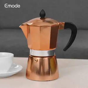 Emode High Quality Italian Cafetera Aluminum Stovetop Espresso Maker Aluminum Copper Color Coffee Moka Pot