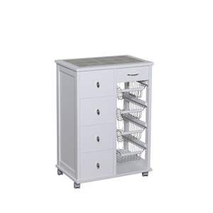 Carrito de Almacenamiento Moderno MASLEGNO de Madera Maciza de Haya con Superficie de Azulejos, Ruedas de Plástico y Asas de Hierro para Espacios Organizados - Product Image 1