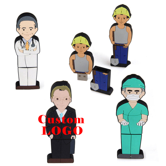 Personalization Soft PVC Medical Doctor Nurse Policeman Worker Teacher Lawyer Shape Memory Stick 2.0 3.0 Custom USB Flash Drive
