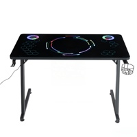Mesa de Juego Moderna y Resistente con Marco Metálico en Forma de Z, Luces RGB, Portavasos y Superficie de Vidrio para Configuración de eSports, Escritorio para Juegos de Carreras y Computadora