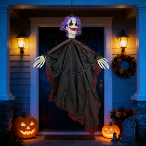 ของตกแต่งวันฮาโลวีนรูปผีห้อยขนาด 35.4 นิ้ว พร้อมกรงเล็บโครงกระดูกสุดหลอน ผ้าคลุมตาข่ายสีดำ และโซ่ตกแต่ง สำหรับต้นไม้ สวน และบ้านผีสิง - Product Image 1