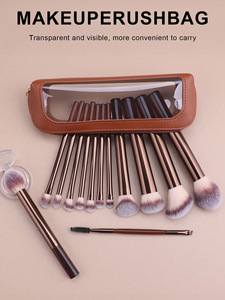 Ensemble de 13 pinceaux de maquillage marron avec étui en cuir PU, pinceaux professionnels à long manche <span class=keywords><strong>pour</strong></span> fond de teint et fard à paupières, logo personnalisé - Product Image 4