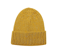 Bonnet en tricot côtelé doux thermique jaune moutarde scintillant, bonnet d'hiver à revers roulé pour femme, idéal pour le quotidien et les occasions festives, OEM