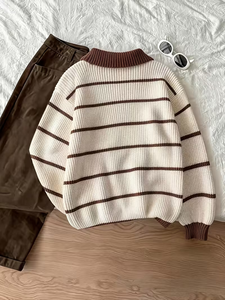 Suéter <span class=keywords><strong>de</strong></span> Punto Tipo Polo a Rayas para Mujer, Otoño-Invierno 2026, Cuello en Contraste, Manga Larga, Cuello Redondo Acanalado, 100% Poliéster, Estilo Old Money - Product Image 2