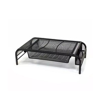 Support d'écran d'ordinateur en maille robuste, noir, organiseurs de bureau, tiroir en métal réglable portable, accessoires de bureau noirs, rehausseur