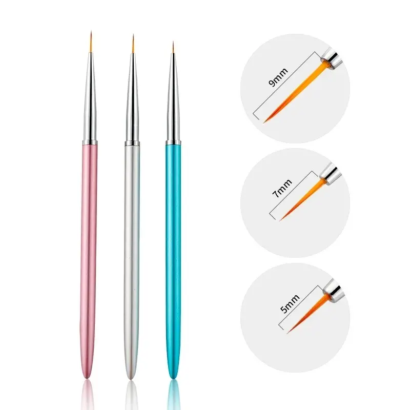 5/7/9mm Nail Art Brushes Liner Flower Pen For UV Gel Polish Painting Drawing Lines Stripe Metal Manicure DIY Tips Tool 3Pcs Set