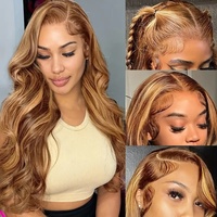 Perruque Lace Frontale Femme, Raie au Milieu, Grandes Ondulations, Cheveux Longs Bouclés, Volumineuse, Teinte Naturelle Brun/Blond, Superbe, Tendance et Pleine de Caractère