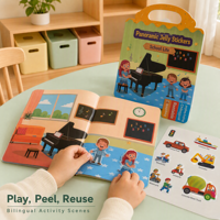 Livre d'autocollants en gelée TPE à motifs de dessins animés, réutilisable, étanche, écologique, portable, pour enfants, fournitures scolaires, personnalisable