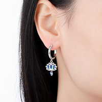 Boucles d'oreilles pendantes en émail bleu pailleté en forme de fleur de lotus avec pierres en zircon, bijoux tendance pour femmes, plaqué argent, alliage de cuivre, cadeau de mariage