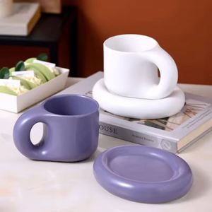 Hot Sale Nordic Ins Style Pangpang Fat <b>Mug</b> Ceramic <b>Coffee</b> Tea <b>Mug</b> With Saucer Chubby Handle <b>Mug</b> With Saucer <b>Set</b> - Product Image 3