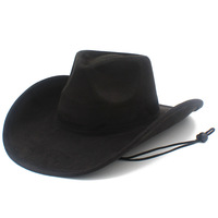 Nouvel Arrivage Chapeau de Cowboy Western en Daim Couleur Unie, Chapeau de Cowboy Vintage à Large Bord avec Sangle Mentonnière pour Hommes et Femmes pour Fête