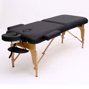 <b>Portable</b> Folding Wooden Massage Table Adjustable Leg Spa <b>Bed</b> Upholstered Treatment Couch for Salon - Product Image 1