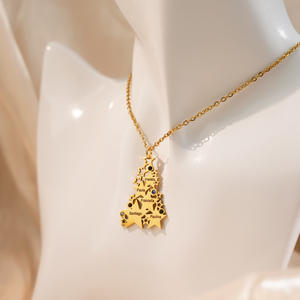 도매 사용자 정의 크리스마스 트리 목걸이 18K 금도금 스테인레스 스틸 빈 펜던트 레이저 조각 DIY 선물 - Product Image 5