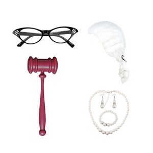 PESENAR Judge Costume Set para <span class=keywords><strong>mujer</strong></span>-4PCS Judge Costume Accessories Set con cuello falso Collar Mazo Gafas Pendientes verdes - Product Image 3