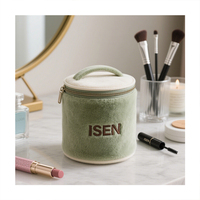 Tas Makeup Silinder Bulu Lembut Isen Cosmetic, Bentuk Barel Portabel dengan Ritsleting, untuk Wanita dan Remaja Putri, Cocok untuk Perjalanan
