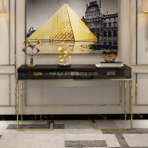 Vendita calda in legno <span class=keywords><strong>consolle</strong></span> da tavolo di lusso Villa <span class=keywords><strong>corridoio</strong></span> oro telaio in acciaio inossidabile tavolo d'ingresso Hotel sala d'ingresso Console tavoli - Product Image 3