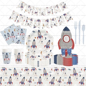 Damai Kids Birthday Party Tableware Set Paper <b>Plates</b> Cups Napkins <b>Disposable</b> Eco-friendly Astronaut Theme - Product Image 2