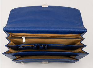 Porte-documents pour ordinateur portable en cuir de veau pleine fleur bleu vif, vintage, durable, grande capacité, style professionnel, souple - Product Image 3
