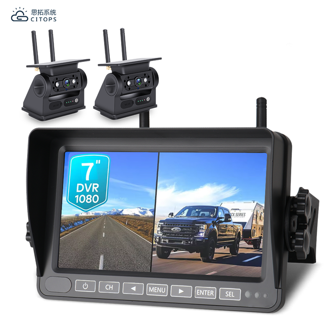 1080P Wireless Backup Camera IP66 Waterproof 7 Inch Dual Split Screen Monitor with Parking Lines SD Card Recording for Truck RV