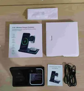 휴대용 데스크탑 휴대 전화 무선 충전기 스테이션 3In1 4 3 1 3 접이식 자기 접이식 10W 15W 무선 충전기