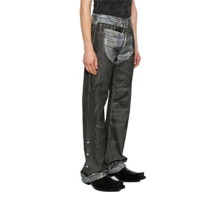 Jean décontracté coupe droite pour homme en denim de coton de haute qualité, délavé, déchiré, imprimé jet, effet vieilli - Product Image 4