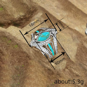 Anello da Cocktail Geometrico da Donna T0917 con Pietra Naturale Turchese Taglio Marquise e Incastonatura Pavé, Anelli di Moda per Matrimonio - Product Image 4