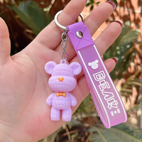 Porte-clés pendentif ours 3D mignon dessin animé, accessoires créatifs pour couple, breloque animale en caoutchouc PVC souple écologique, vente chaude