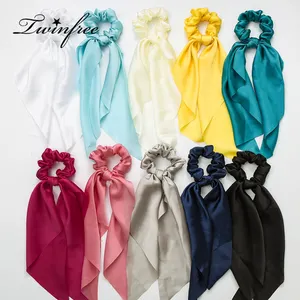 2022 Summer Beach Silk Scrunchies Set Satin Solid Headband para Dreadlocks Meninas Decoração Hair Tie Ribbon Bow Scarf