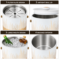 HC Wholesale - Cubos para Hielo de Acero Inoxidable 201, Contenedores de 2L/3L con Tapa Hermética, Enfriador de Vino para Bar en Blanco y Negro, OEM, 5 Piezas, para Bares y Comercios