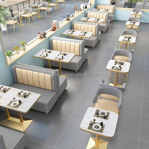 Fast Food Booth Benches Sofa square Coffee Shop Wood Cafe Commercial <b>Restaurant</b> Furniture Table and Chair Booth Seating <b>Set</b> - Product Image 1