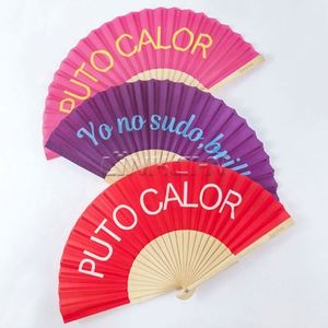 23cm Bamboo <b>Frame</b> Handheld Wooden Fabric Fan Flower Design Custom Shape Painting Wedding Favors Bulk Wholesale Custom Logo - Product Image 1