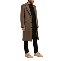Manteau Homme en Laine à Simple Boutonnage Automne/Hiver en Tweed en Forme de H Double Face Fermeture Boutonnée à Chevrons avec Poches à Rabat
