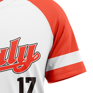 Custom Raglan Sleeve Baseball Jersey 100% <b>Polyester</b> Vertical Stripe Mesh Quick DryButton V Neck Orange White Contrast Cuff <b>Shirt</b> - Product Image 4