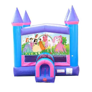 厂家直销价格模块化粉色充气弹跳屋，带鼓风机和公主艺术面板，用于女孩生日派对